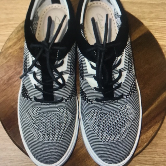 Clarks somerset sneaker women’s 8.5M glove glit-ter black white lace breathable - Picture 7 of 7